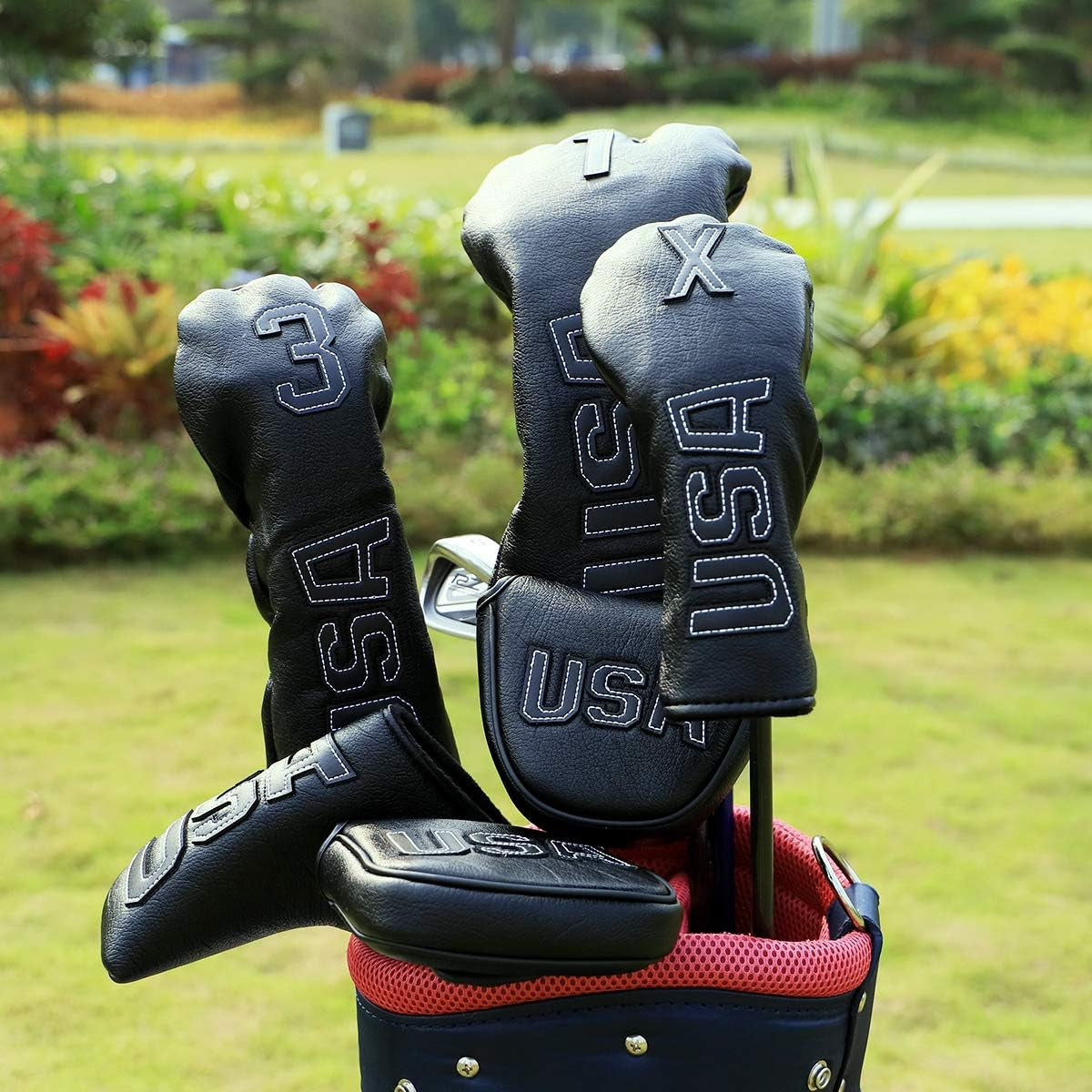 Golf Club Head Covers,Golf Headcovers Leather Golf Wood Covers for Divers Fairway Woods Hybrids(Ut) with Number Tag 3 5 7 X,Golf Iron Covers for Men Women