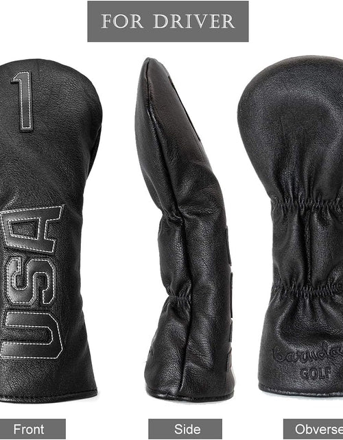 Load image into Gallery viewer, Golf Club Head Covers,Golf Headcovers Leather Golf Wood Covers for Divers Fairway Woods Hybrids(Ut) with Number Tag 3 5 7 X,Golf Iron Covers for Men Women
